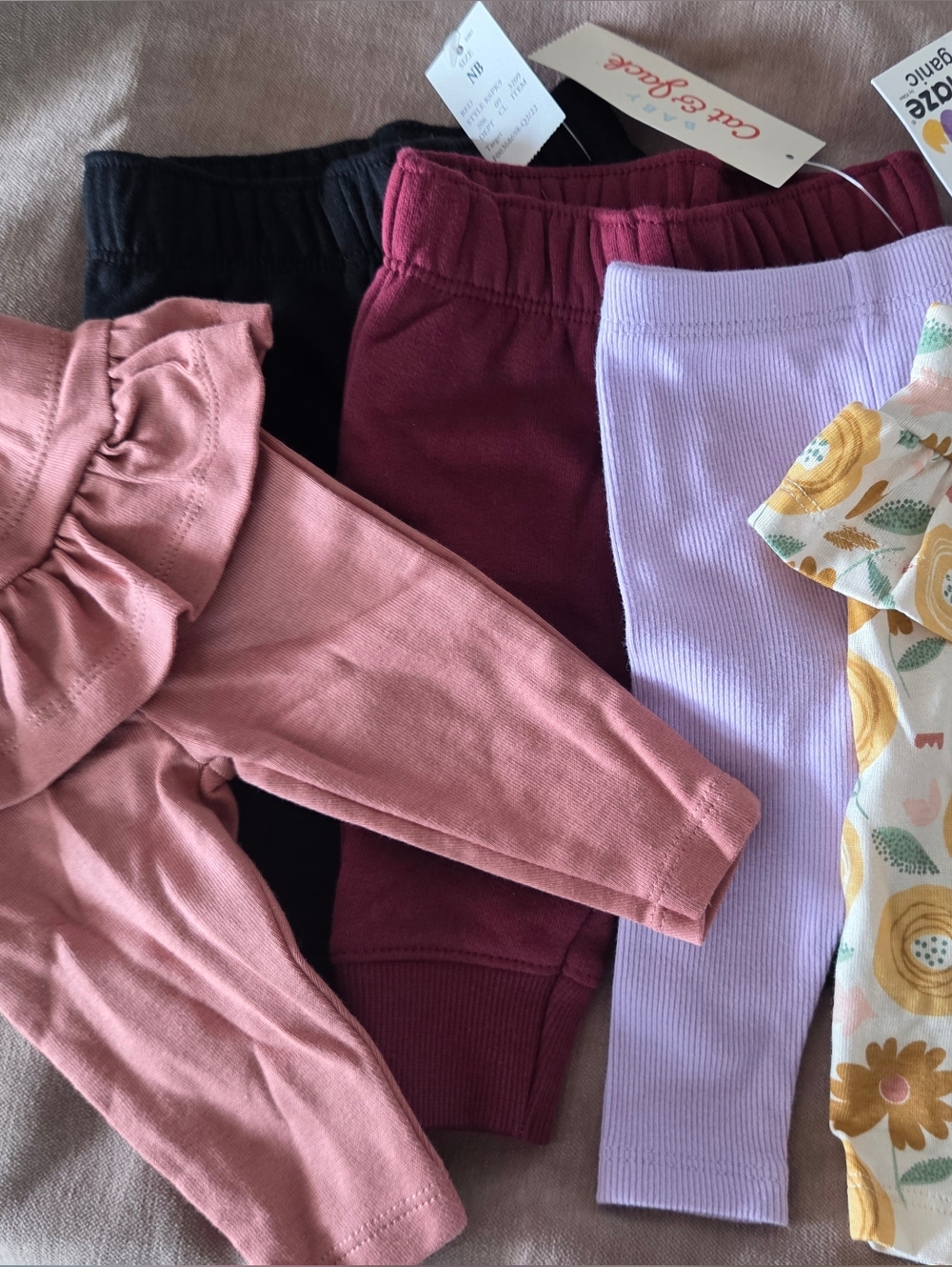 NWT newborn Cat & Jack Lamaze Kids' Pink, Black, Burgundy & Lavender Leggings